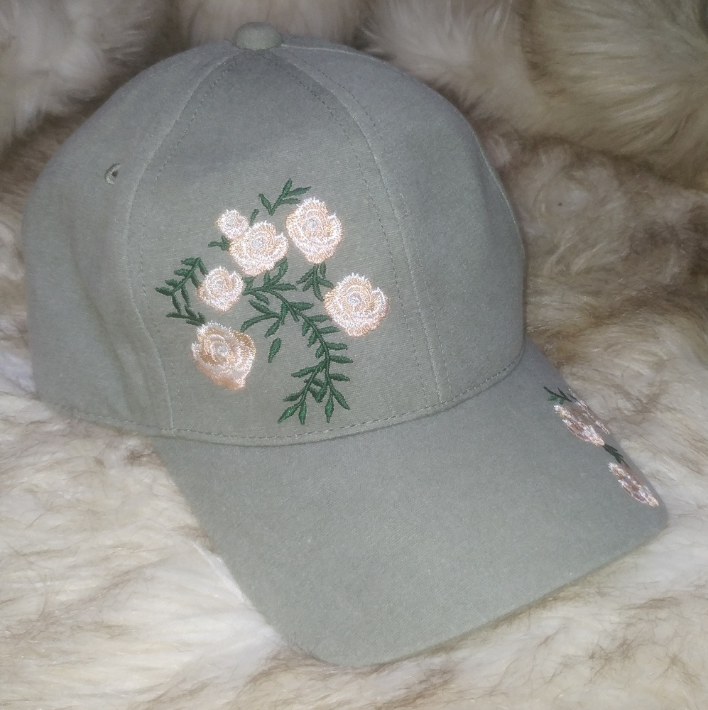 Baseball Cap with Flower Embroidery